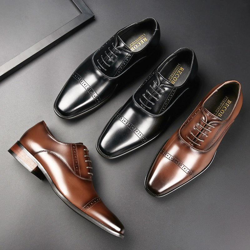 Carved lace-up business shoes