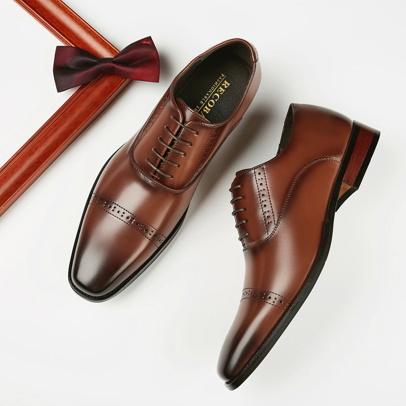 Carved lace-up business shoes