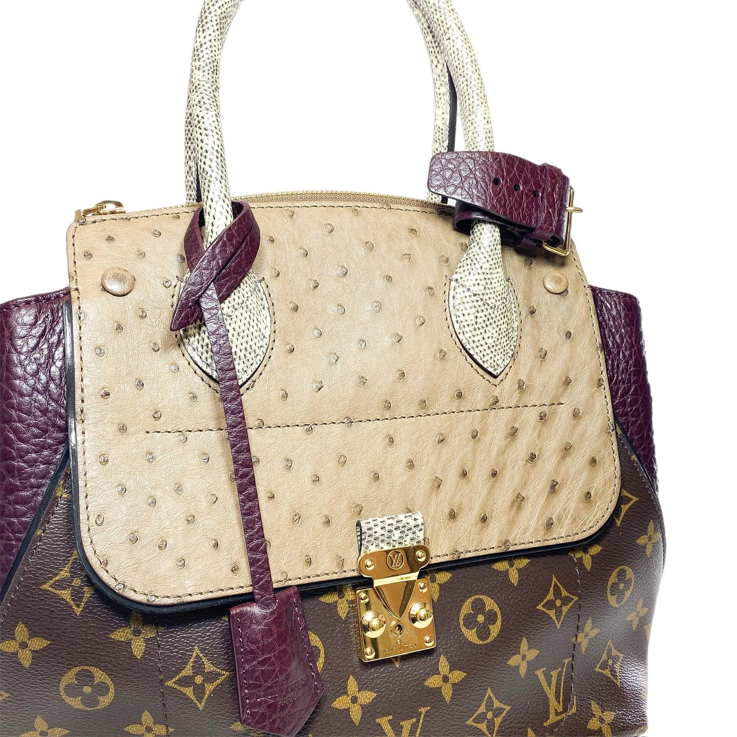 LOUIS VUITTON BORDEAUX OSTRICH LIZARD MAJESTUEUX TOTE MM